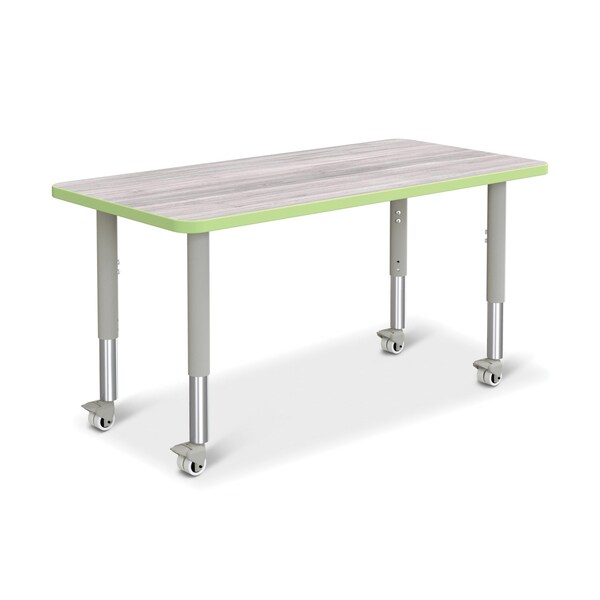 Jonti-Craft Berries Rectangle Activity Table, 24 in. x 48 in., Mobile, Driftwood Gray/Key Lime/Gray - 6403JCM451