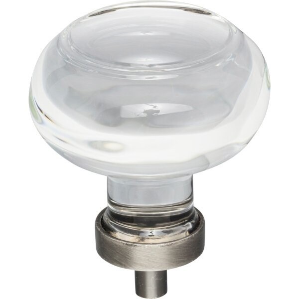 Jeffrey Alexander 1-3/4" Diameter Brushed Pewter Button Glass Harlow Cabinet Knob - G120L-BNBDL