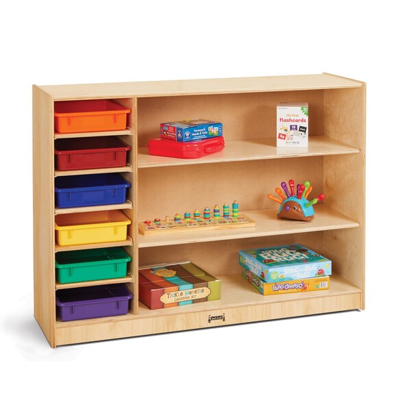 Jonti-Craft Adjustable Combo Mobile Straight-Shelf, with colored Paper-Trays - 0822JC