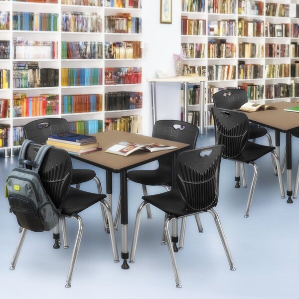 Regency Square Kee Adjustable Classroom Table W/ 4 Andy Stack Chairs, 30 in W, 30 in L, Noble Oak - TB3030NOAPBK40BK