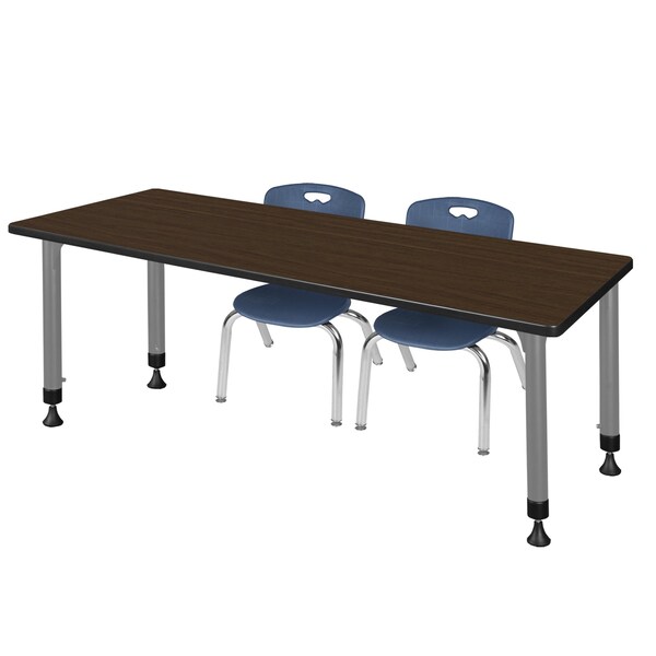 Regency Kee Adjustable Classroom Table W/ 2 Andy Stack Chairs, 72 in W, 30 in L, Neo Walnut - MT7230NWAPGY45NV