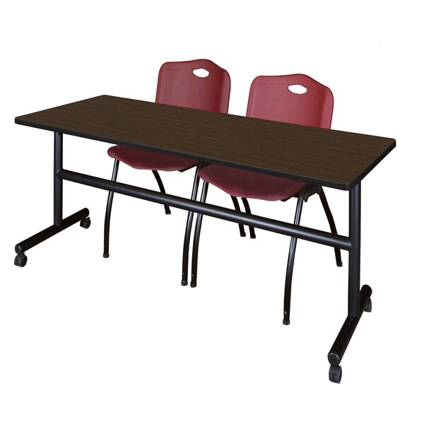 Regency Kobe Flip-Top Training Nesting Table W/ 2 M Stack Chairs, 72 in W, 24 in L, Neo Walnut - MKFT7224NW47BY