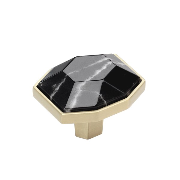 Amerock Carrione 1-5/8 inch 41mm Length Marble Black/Golden Champagne Cabinet Knob - BP36638MBKBBZ