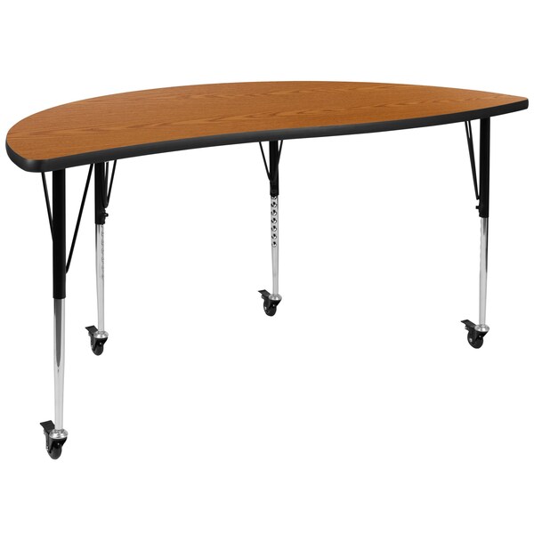 Flash Furniture Mobile 60" Circle Wave Oak Table Set-16" Chairs - XU-GRP-16CH-A60-HCIRC-OAK-T-A-CAS-GG