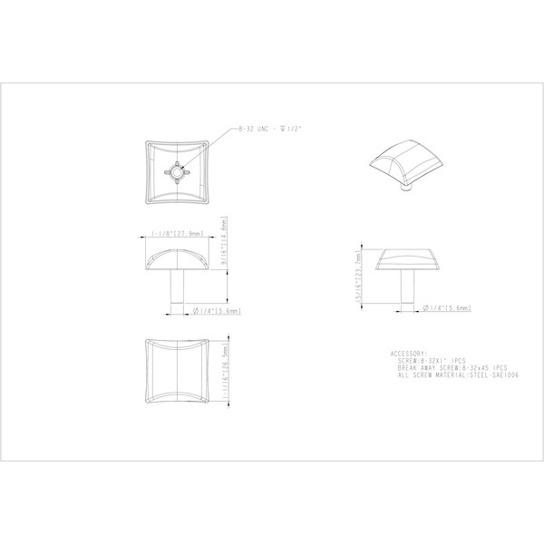 Elements By Hardware Resources 1-1/8" Overall Length Satin Bronze Square Glendale Cabinet Knob - 525SBZ