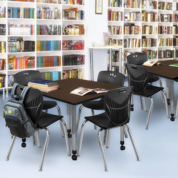 Regency Square Kee Mobile Adjustable Classroom Table W/ 4 Andy Chairs, 48 in W, 48 in L, Neo Walnut - TB4848NWAPCGY40BK