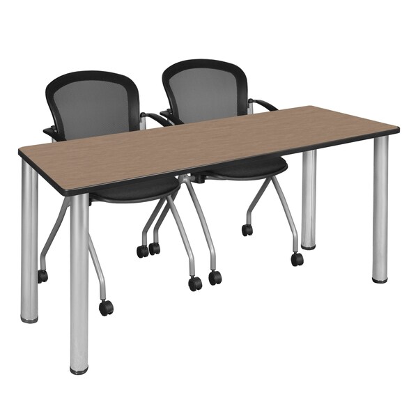 Regency Kee Training Table W/ 2 Cadence Nest Chairs, 60 in W, 24 in L, Noble Oak - MT6024NOBPCM23BK