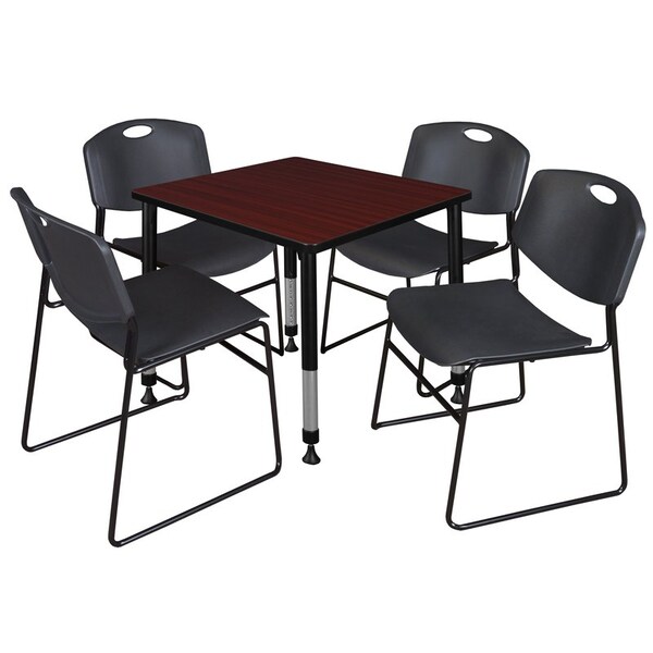 Regency Tables > Height Adjustable > Square Table & Chair Sets, 30 W, 30 L, 23-37 H, Mahogany - TB3030MHAPBK44BK