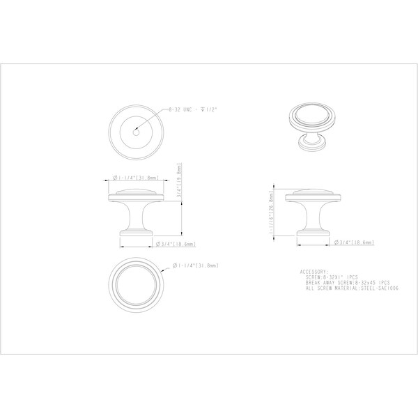 Elements By Hardware Resources 1-3/16" Diameter Gun Metal Gatsby Cabinet Mushroom Knob - 3970-DACM