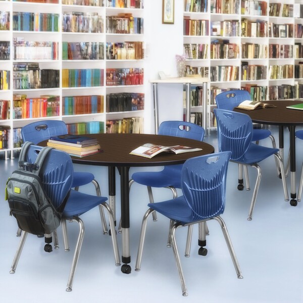 Regency Round Kee Mobile Adjustable Classroom Table W/ 4 Andy Chairs, 48 in W, 48 in L, Neo Walnut - TB48RNDNWAPCBK40NV