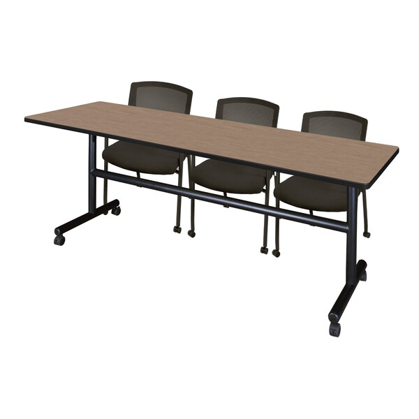 Regency Kobe Flip-Top Training Nesting Table W/ 2 Knight Mesh Chairs, 84 in W, 24 in L, Noble Oak - MKFT8424NO56CBK