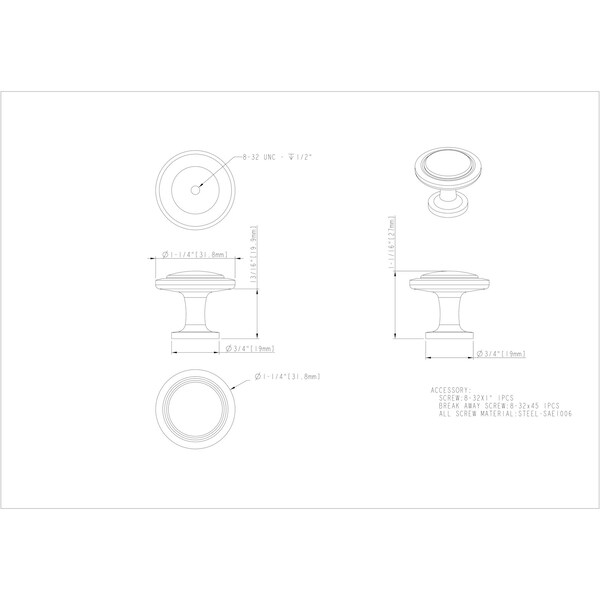 Elements By Hardware Resources 1-1/4" Diameter Satin Nickel Round Button Gatsby Cabinet Knob - 3960-SN