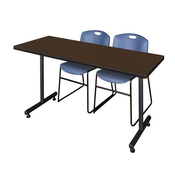 Regency Kobe T-Base Training Seminar Table W/ 2 Zeng Stack Chairs, 66 in W, 30 in L, Neo Walnut - MKTRCT6630NW44BE