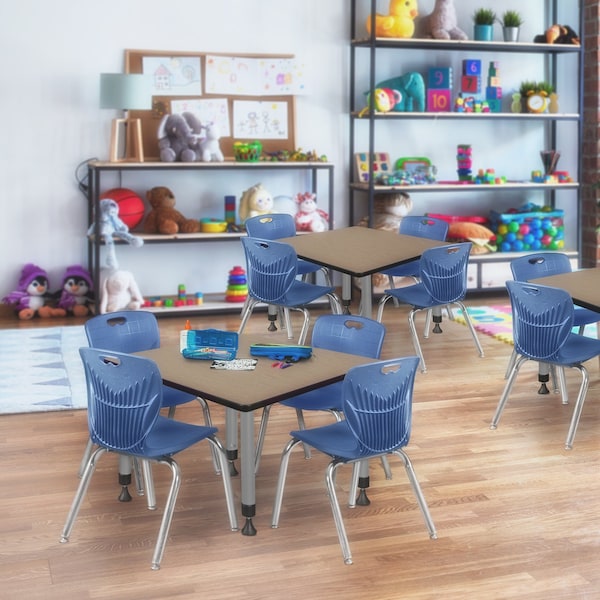 Regency Square Kee Adjustable Classroom Table W/ 4 Andy Stack Chairs, 36 in W, 30 in L, Noble Oak - TB3636NOAPGY45NV