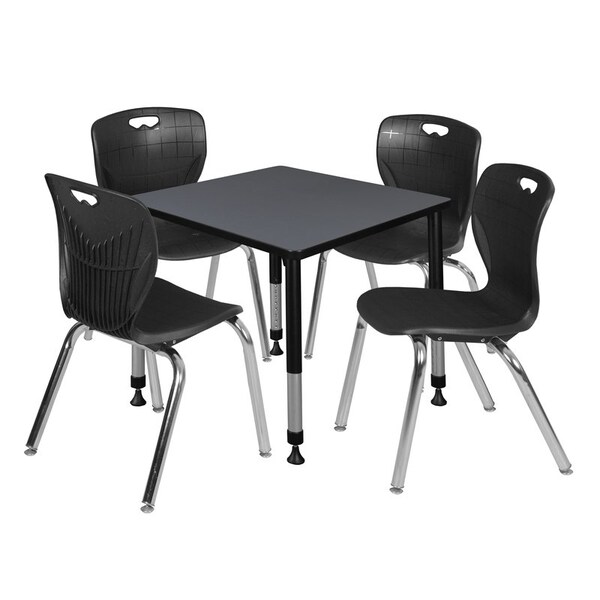 Regency Tables > Height Adjustable > Square Table & Chair Sets, 30 W, 30 L, 23-36 H, Grey - TB3030GYAPBK40BK