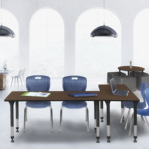 Regency Kee Adjustable Classroom Table W/ 2 Andy Stack Chairs, 72 in W, 24 in L, Neo Walnut - MT7224NWAPBK40NV