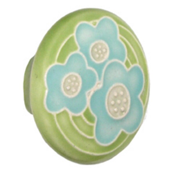 Acorn Mfg Lg Rd Lt Green with 3 Blue Flowers - PR8YP