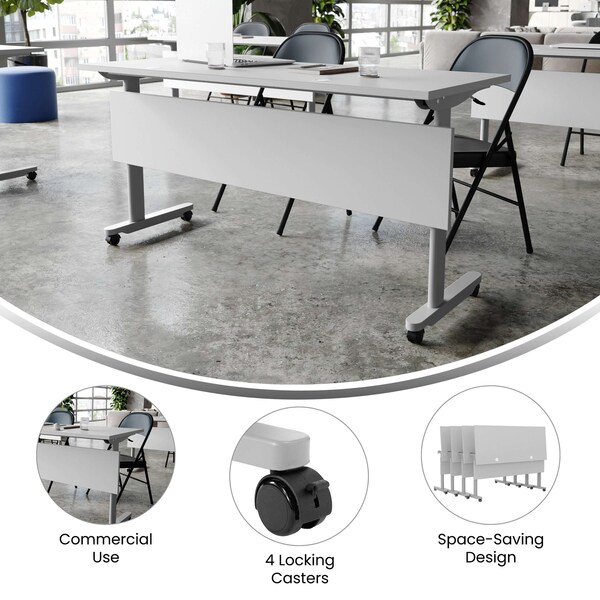 Flash Furniture Palmer 60in. x 24in. HD Nesting Table w/T-Legs, Modesty Panel, 1in. Thick Gray Tabletop, Gray Frame - MT-M6024-T-LEG-GRYGRY-GG