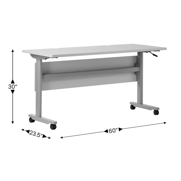 Flash Furniture Palmer 60in. x 24in. HD Nesting Table w/T-Legs, Modesty Panel, 1in. Thick Gray Tabletop, Gray Frame - MT-M6024-T-LEG-GRYGRY-GG