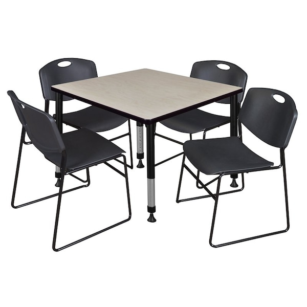 Regency Tables > Height Adjustable > Square Table & Chair Sets, 30 W, 30 L, 23-39 H, Maple - TB4242PLAPBK44BK