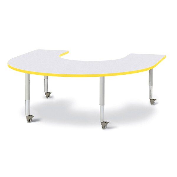 Jonti-Craft Berries Horseshoe Activity Table, 66 in. x 60 in., Mobile, Freckled Gray/Yellow/Gray - 6445JCM007