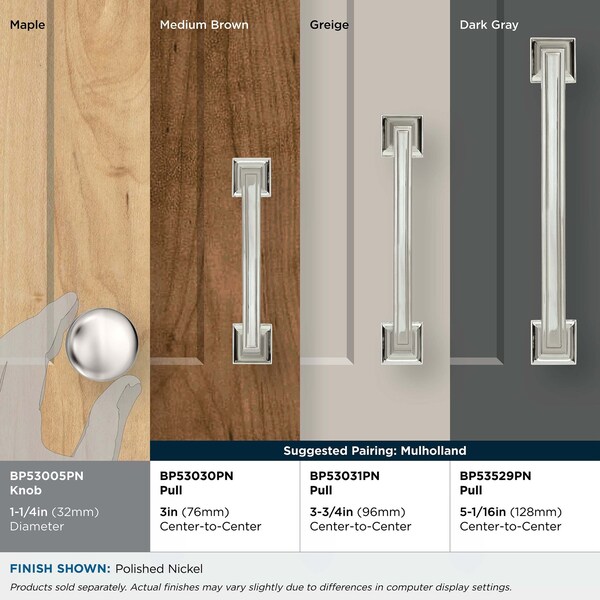 Amerock Edona 1-1/4 inch 32mm Diameter Polished Nickel Cabinet Knob - BP53005PN