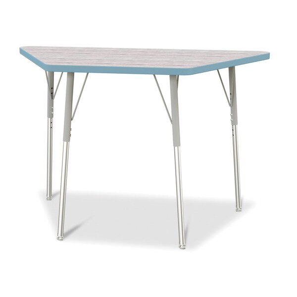 Jonti-Craft Berries Trapezoid Activity Table, 24 in. x 48 in., A-height, Driftwood Gray/Coastal Blue/Gray - 6438JCA452