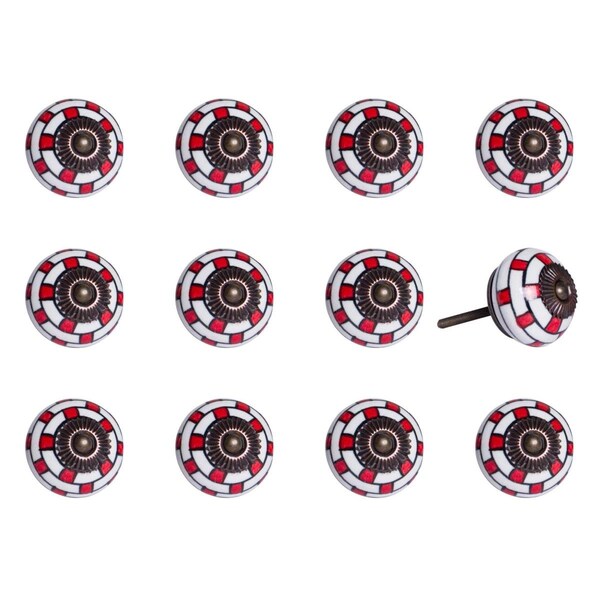 Homeroots K000034 Knob It - White Red & Navy - Pack of 12, 12PK - 321682