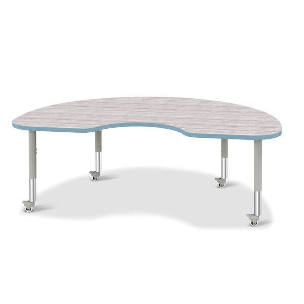 Jonti-Craft Berries Kidney Activity Table, 48 in. x 72 in., Mobile, Driftwood Gray/Coastal Blue/Gray - 6423JCM452