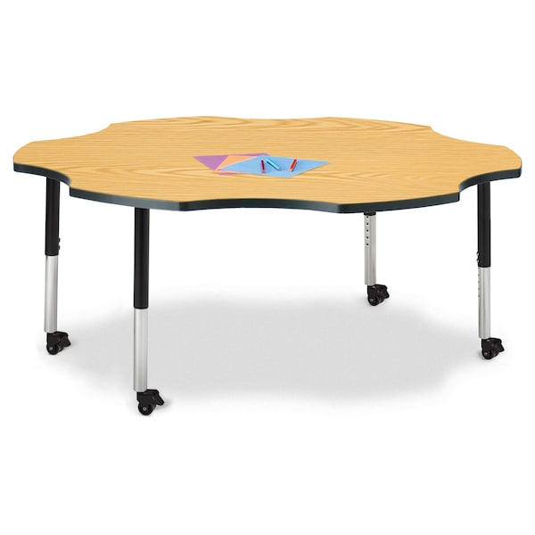 Jonti-Craft Berries Six Leaf Activity Table, 60 in., Mobile, Oak/Black/Black - 6458JCM210