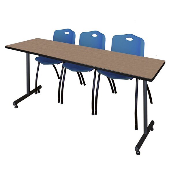 Regency Kobe T-Base Training Seminar Table W/ 2 M Stack Chairs, 84 in W, 24 in L, Noble Oak - MKTRCT8424NO47BE