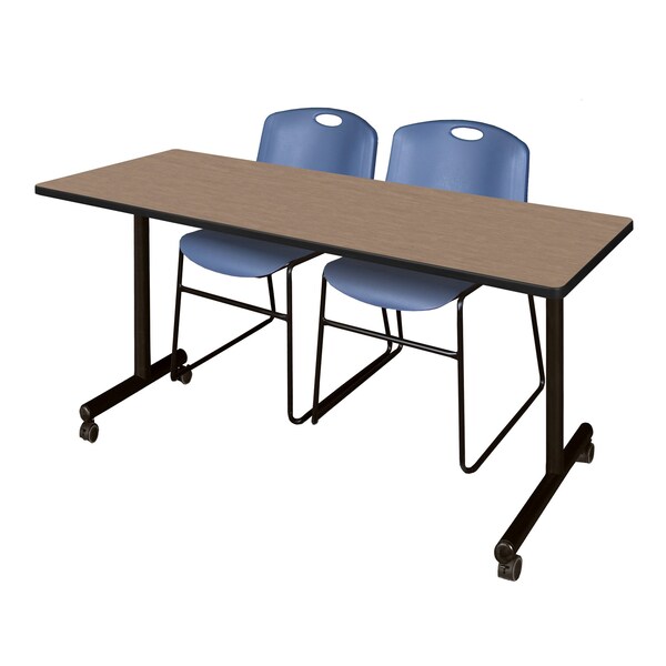 Regency Kobe Mobile T-Base Training Table W/ 2 Zeng Stack Chairs, 72 in W, 24 in L, Noble Oak - MKTRCC7224NO44BE