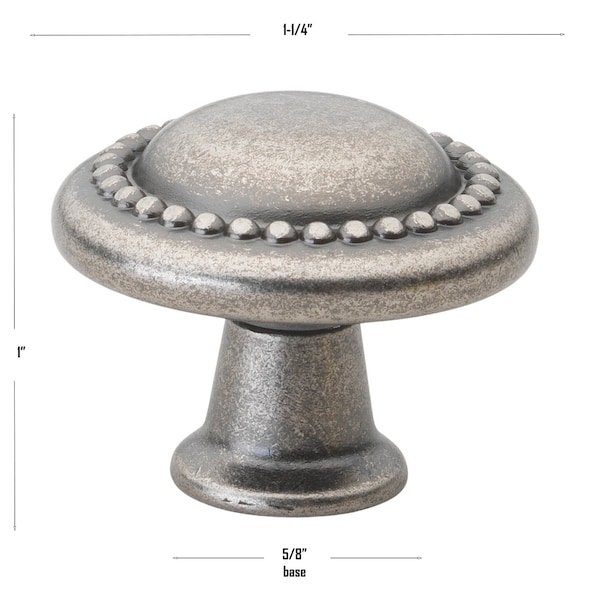 Gliderite Hardware 1-1/4 in. Weathered Nickel Round Beaded Cabinet Knob, 10PK - 5222-WN-10