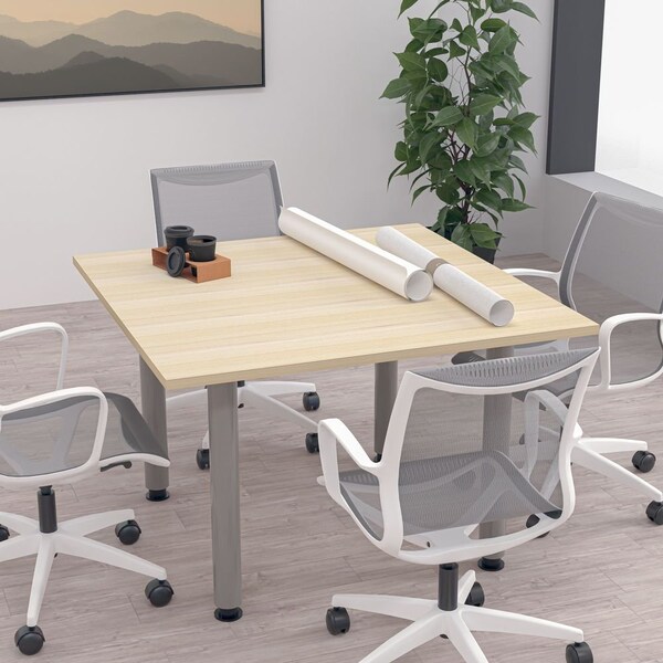 Skutchi Designs Square 4 Person Conference Room Table, 46" W, 46" L, 29" H, Light Gray - HAR-SQ-46-POST-XD01