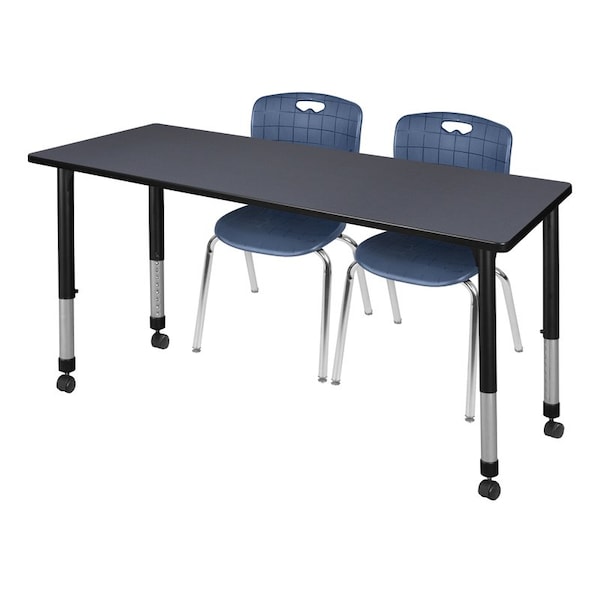 Regency Tables > Height Adjustable > Rectangular Mobile Table & Chair Sets, 66 W, 30 L, 23-34 H, Grey - MT6630GYAPCBK40NV