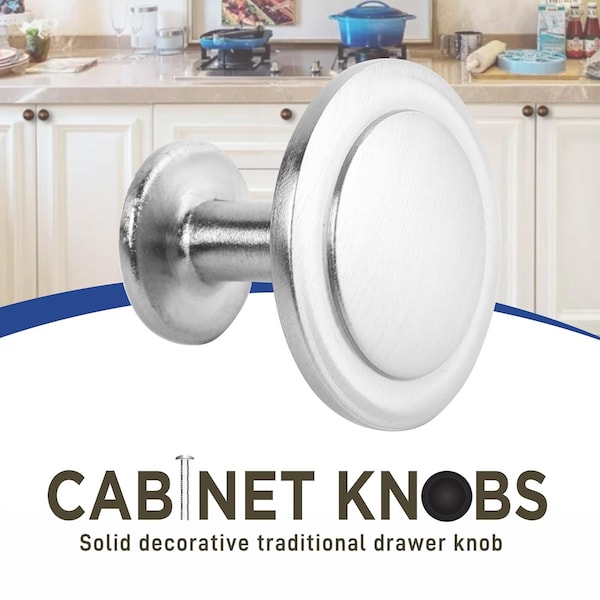 Lifemaster 1-1/4in Cabinet Knobs, Brushed Nickel, Modern Zinc Alloy, Adjustable Screws, 50PK - LMKNBNICK50