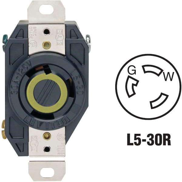 Leviton 30A 125V Receptáculo de salida con candado de grado industrial color negro L5-30R - 065-2610