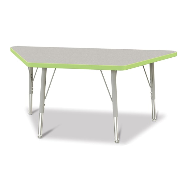 Jonti-Craft Berries Trapezoid Activity Tables, 24 in. x 48 in., E-height, Freckled Gray/Key Lime/Gray - 6438JCE130
