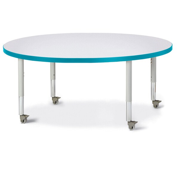 Jonti-Craft Berries Round Activity Table, 48 in. Diameter, Mobile, Freckled Gray/Teal/Gray - 6433JCM005