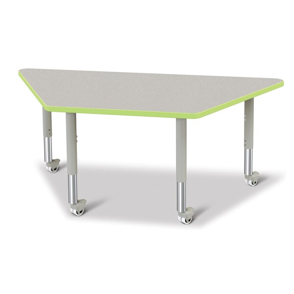 Jonti-Craft Berries Trapezoid Activity Tables, 30 in. x 60 in., Mobile, Freckled Gray/Key Lime/Gray - 6443JCM130