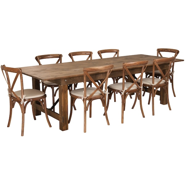 Flash Furniture Rectangle Antique Farm Table, 40" W, 108" L, 30" H, Wood Top, Wood Grain - XA-FARM-14-GG