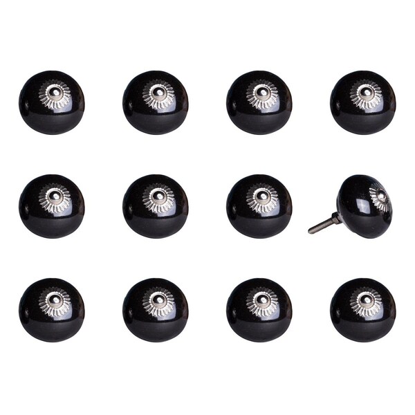 Knob-It Vintage Ceramic Hand Painted Knob Set, Black, 12PK - 676685045072
