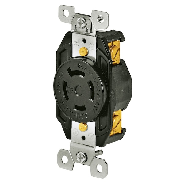 Dispositivo de bloqueo Bryant, empotrado, 20A 3 fases Wye 120/208V AC, 4 polos 4 cables sin conexión a tierra, L18-20R, terminal de tornillo - 71820FR