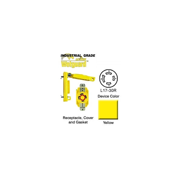 
Receptáculo con bloqueo de 30A, 3P 4W 600Vac L17-30R Yl - 69W77 de Leviton