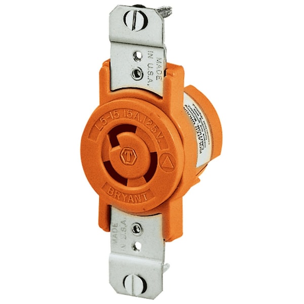 Dispositivo de bloqueo Bryant, Tierra aislada, Receptáculo empotrado, 15A 125V, 2 polos 3 cables a tierra, L5-15R - 4710IG