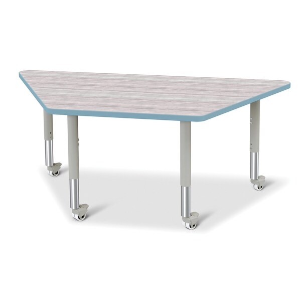 Jonti-Craft Berries Trapezoid Activity Table, 30 in. x 60 in., Mobile, Driftwood Gray/Coastal Blue/Gray - 6443JCM452