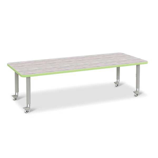 Jonti-Craft Berries Rectangle Activity Table, 30 in. x 72 in., Mobile, Driftwood Gray/Key Lime/Gray - 6413JCM451
