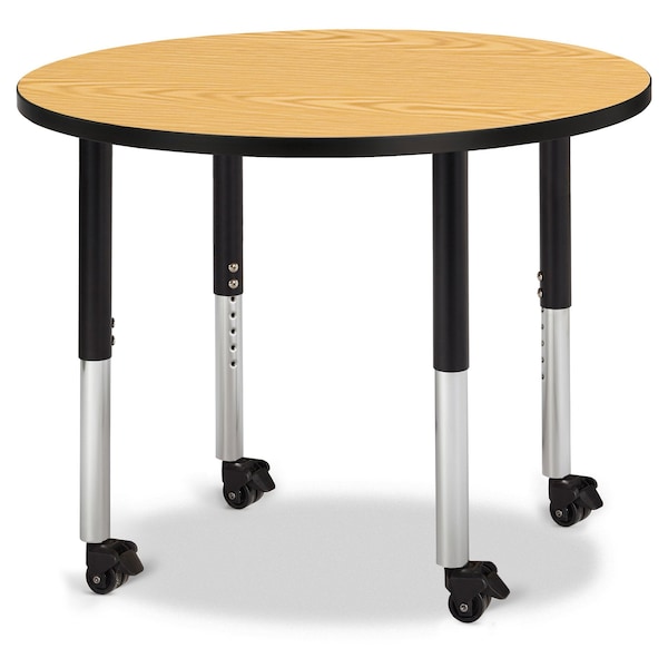 Jonti-Craft Berries Round Activity Table, 36 in. Diameter, Mobile, Oak/Black/Black - 6488JCM210