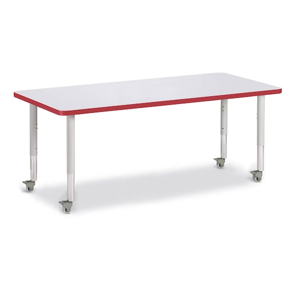 Jonti-Craft Berries Rectangle Activity Table, 30 in. x 72 in., Mobile, Freckled Gray/Red/Gray - 6413JCM008