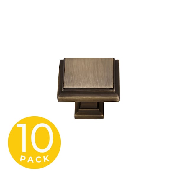 Sapphire Accent Series 1-1/4 in. Modern Medium Aged Bronze Square Cabinet Knob, 10PK - SP-1071-K-MAB-10